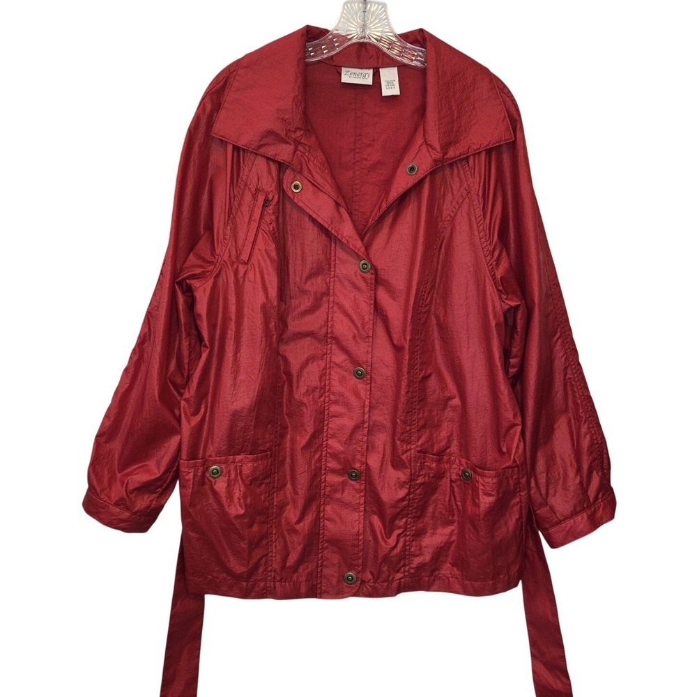 Zenergy by Chicos Lenora Womens Red Metallic Nylon Tie‎ Waist Jacket Size 2 L - Picture 4 of 13